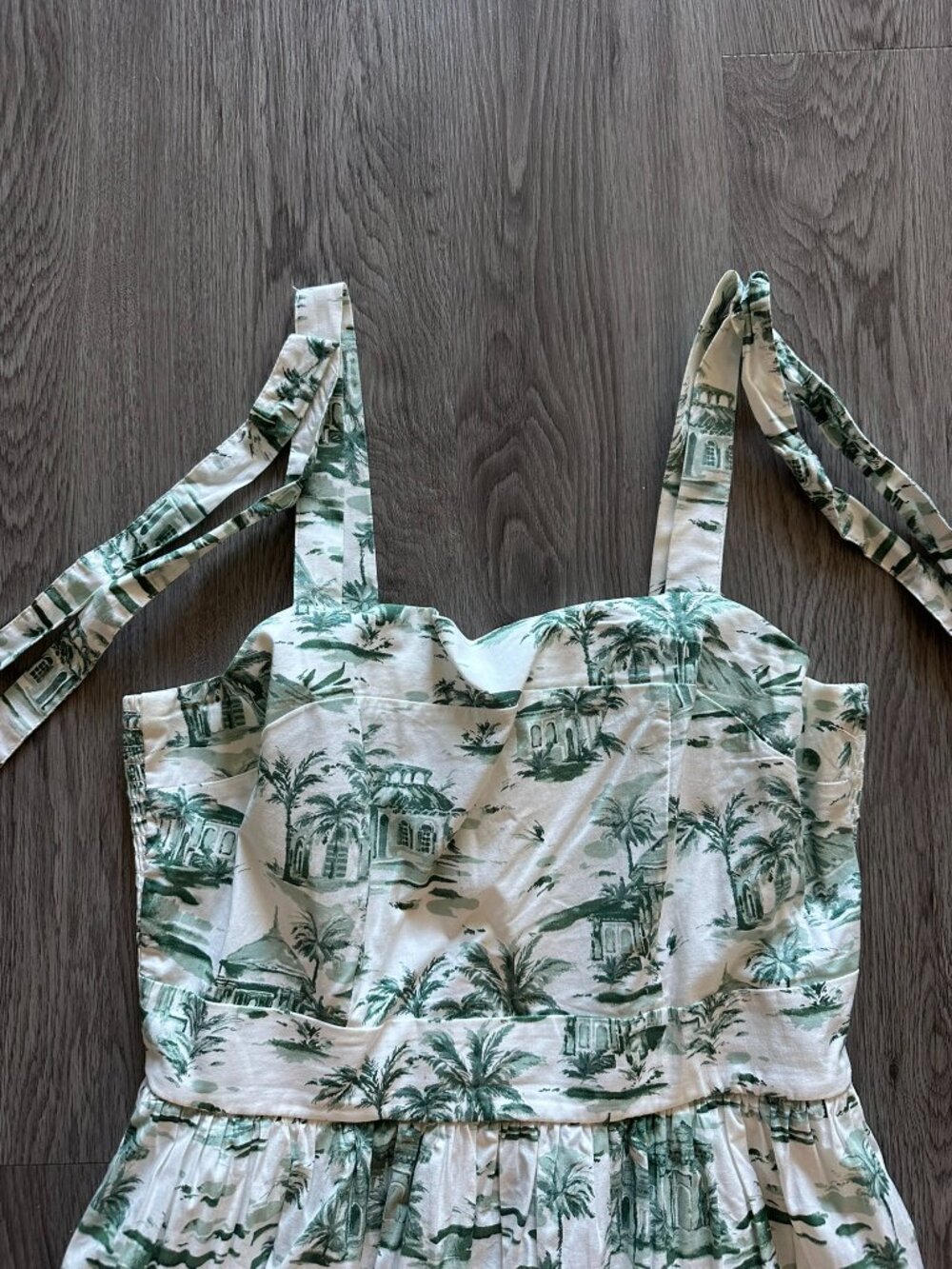 Rachel Zoe Printed Midi Bow Sun Dress Tropical Sundress - Green / White - Large - Picture 5 of 6